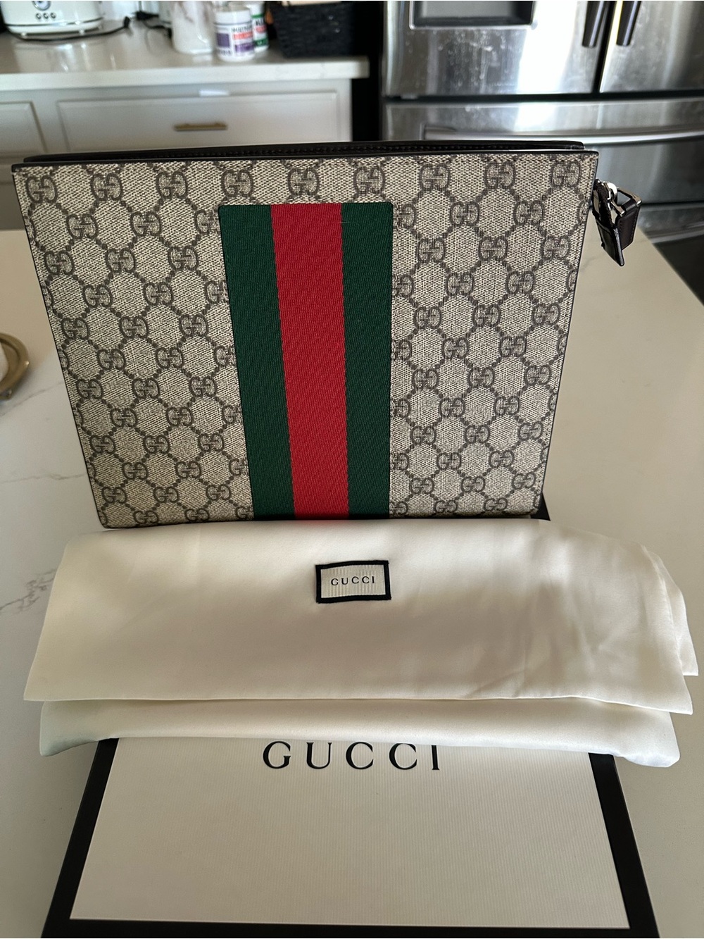 Gucci Canvas Pouch with Green and Red Web and Black Trim